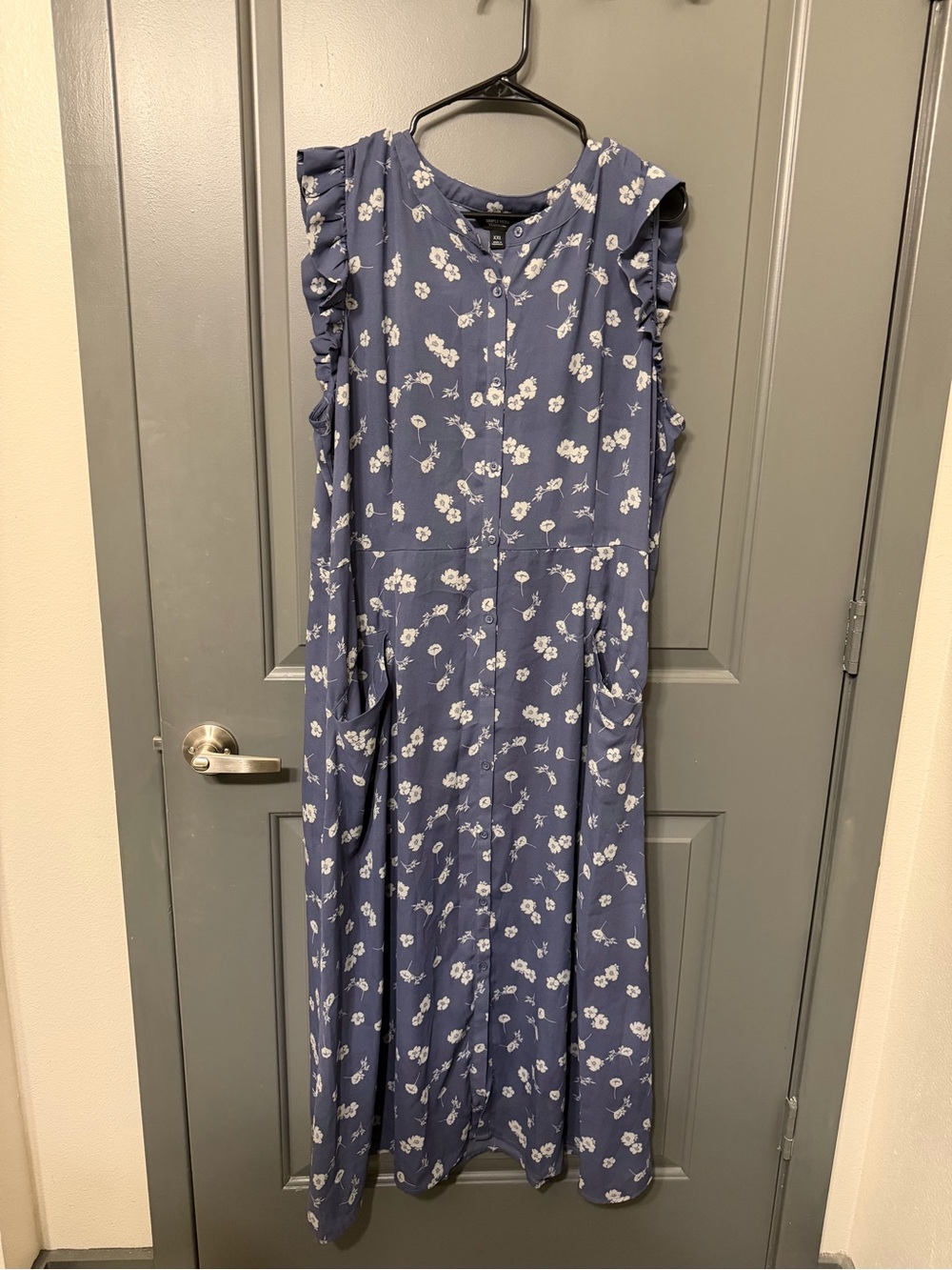 Simply Vera Vera Wang Blue Floral Ruffle-Trim Casual Maxi Dress